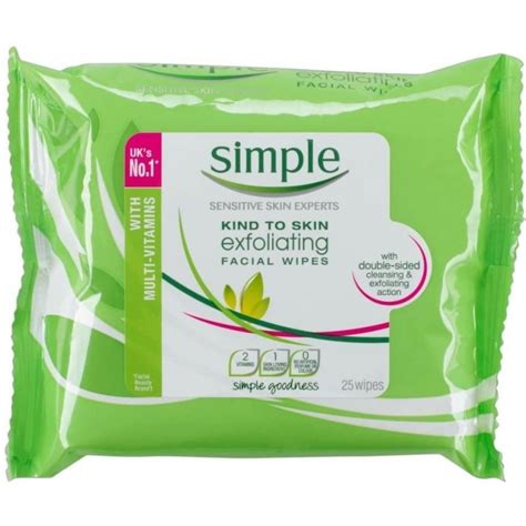 Simple Kind To Skin Facial Cleansing Wipes Exfoliating 25pc Fast
