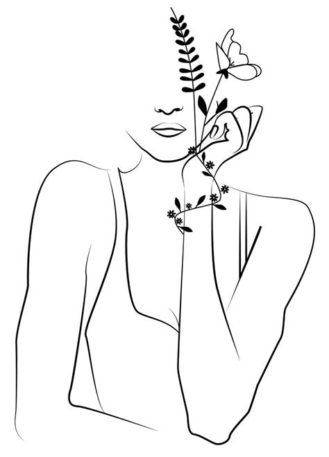 Digital Illustration Of A Woman Line Art Art Print Of A Etsy In 2020 Outline Art Painting