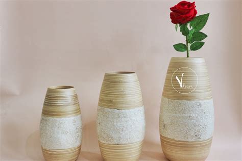 Bamboo Flower Vase Home Decor Minimanist White Vase Ideals Etsy