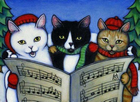 Caroling Cats Cat Christmas Cards Christmas Cats Cat Art