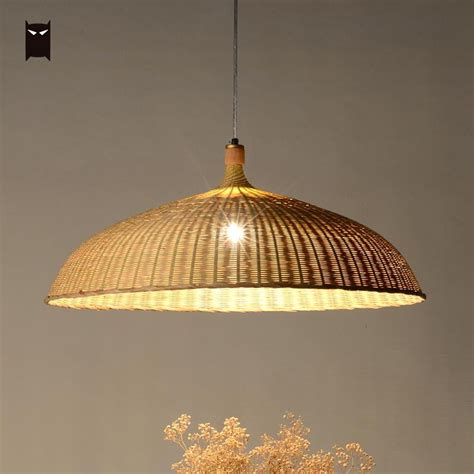Cm Bamboo Wicker Rattan Shade Pendant Light Fixture Asian Rustic Hanging Ceiling Lamp For