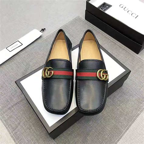 Gucci Men Leather Driver With Web Black Lulux