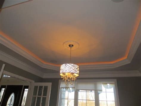 Tray ceilings look attractive but it demands lighting, color, and decorative molding; Tray Ceiling with rope lighting Chandelier | Chandelier ...