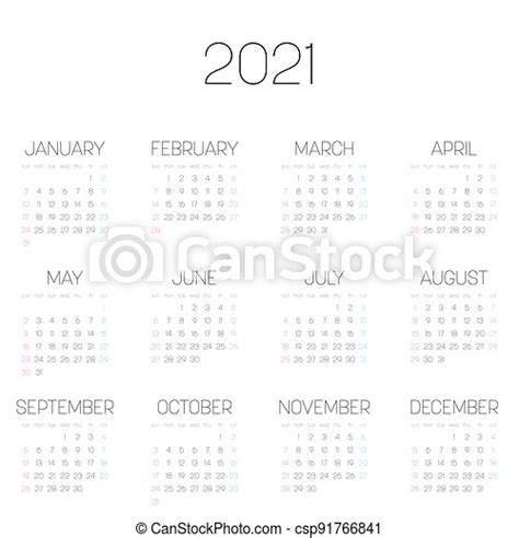 Simple Monthly Calendar Of Year 2021 Monthly Calendar Of Year 2021