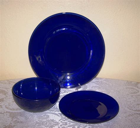 New Libbey 12pc Cobalt Blue Glass Plates Bowls Dinnerware Set Ebay