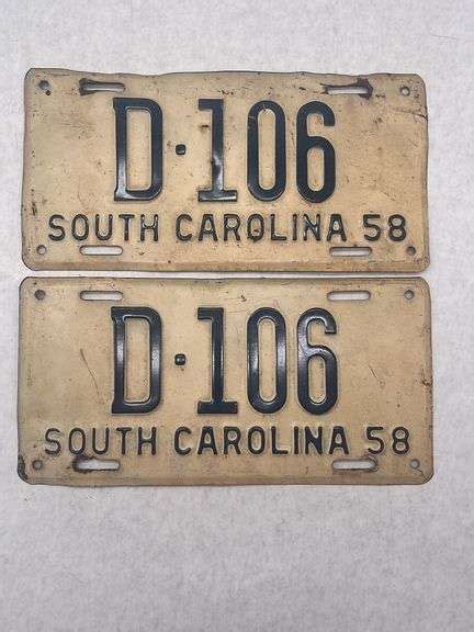 Pair 1958 South Carolina License Plates Bid Yall Auction And Realty