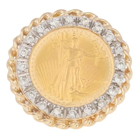 1987 American Eagle 5 Coin Ring 14k And 22 Karat Gold Diamond Halo