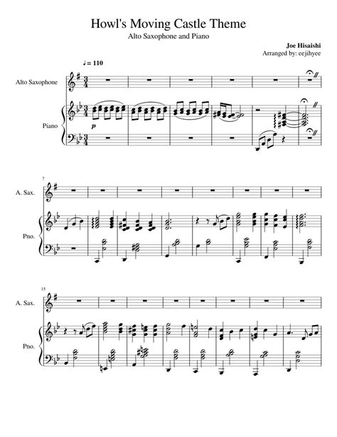 Howls Moving Castle Theme Alto Saxophone And Piano Duet Sheet Music
