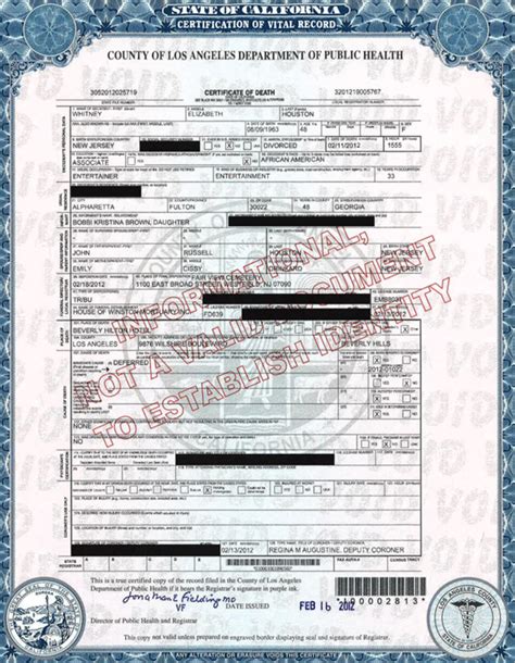Whitney Houston death certificate: No cause of death listed - CBS News