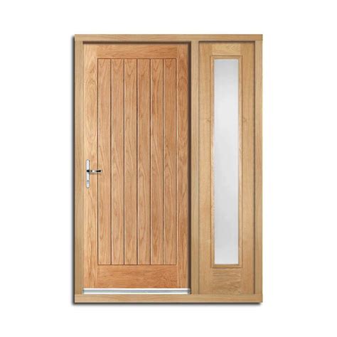 Norfolk Flush Exterior Oak Door And Frame Set Frosted Double Glazing