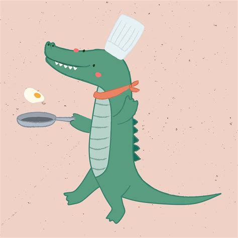 Aquatic Cartoon Crocodile Cooking Vector Premium Vector Illustration