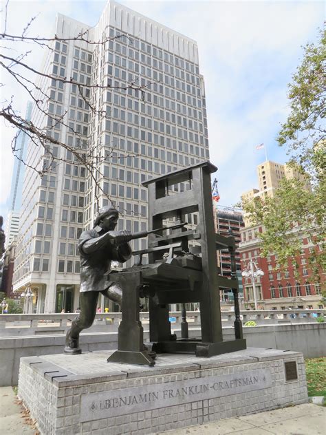 In paris to help negotiate an alliance with france, franklin stood out at the court of louis xvi with plain. Benjamin Franklin statue as printer in Philadelphia ...