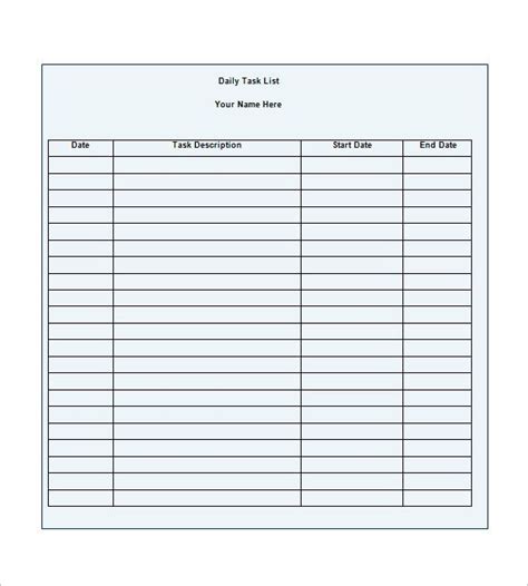 Task List Templates Free Printable Word Excel Pdf Formats Riset