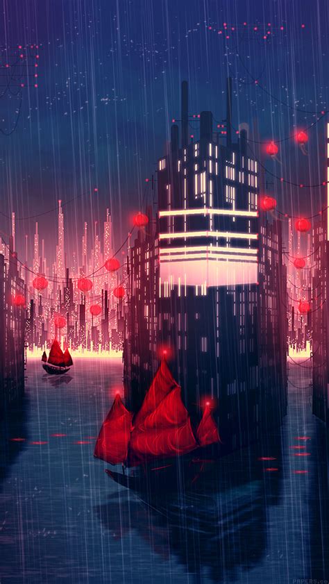 Anime City Night Wallpaper Aj08 Rainy Anime City Art Illust Wallpaper