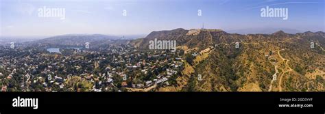 Hollywood Sign Panorama Aerial View Griffith Park Mount Lee Hollywood