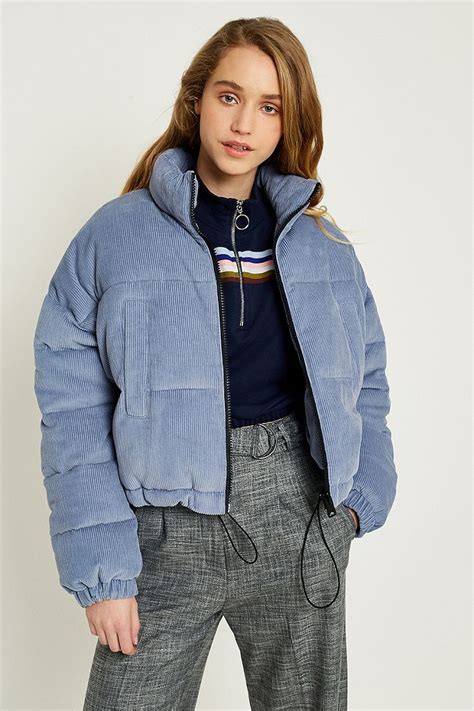 Uo Blue Corduroy Cropped Puffer Jacket Urban Outfitters Fr