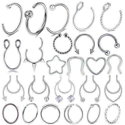 29style Stainless Steel Nose Rings Silver Septum Piercing Crystal Septum Ring Cz Nose Piercing