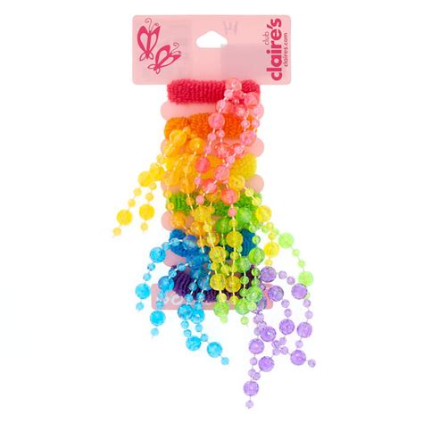 Claires Club Rainbow Dangle Hair Ties 6 Pack Claires