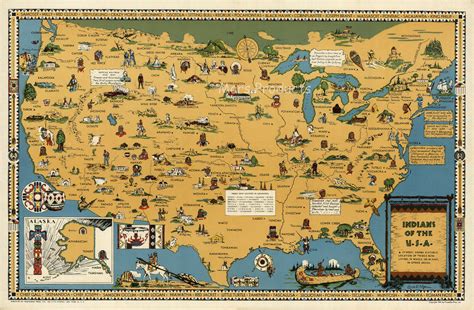 Indians Of The Usa Native American Tribes History Pictorial Map Poster 16x24 Ebay