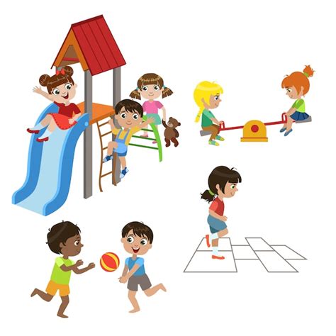 Kinder Spielen Im Freien Set Premium Vektor