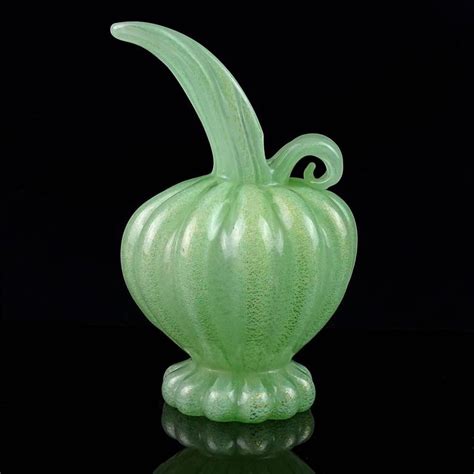 Barovier Toso Murano Green Gold Flecks Italian Art Glass Pitcher Vase For Sale At 1stdibs