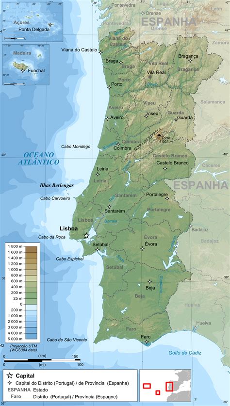Große karte der laminierten wand. Landkarte Portugal (Topographische Karte) : Weltkarte.com ...