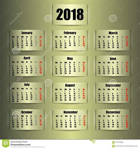 Calendar 2018 Year Vector Illustration Stock Vector Illustration Of
