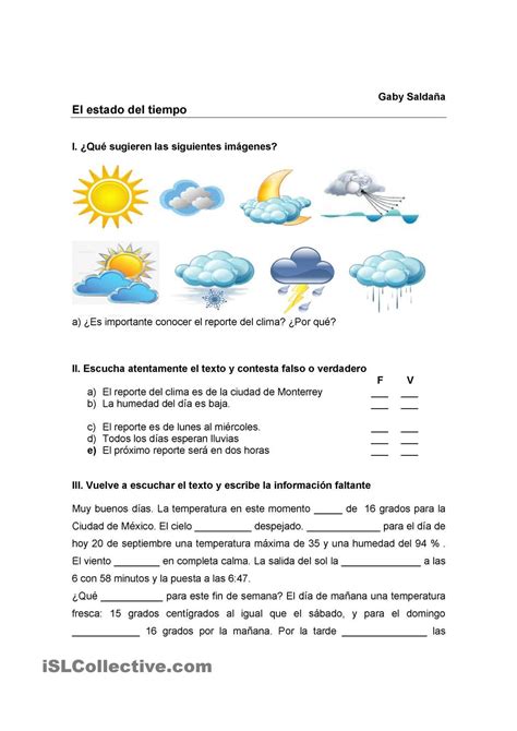 The Weather Enseñanza De La Geografía Actividades De Comprensión