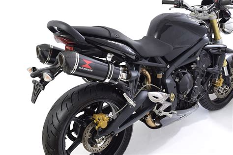 Triumph Street Triple R 675 2007 2012 Twin Exhaust Silencers 300mm Oval Black Stainless Carbon Tip