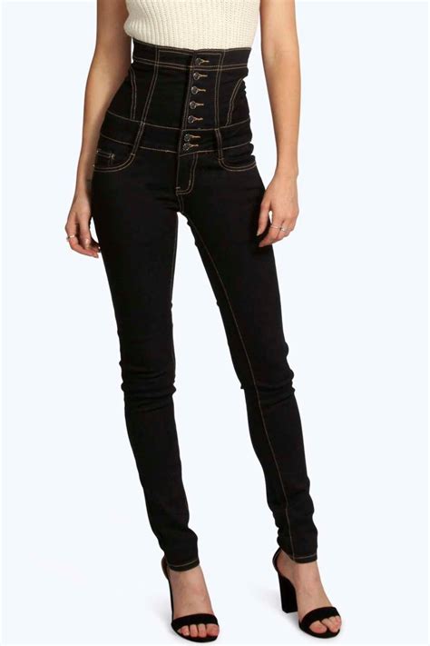 Jane Super High Waist Button Front Skinny Jeans At