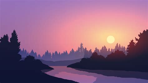 Calm Sunset In Forest With River 3642074 Vector Art At Vecteezy
