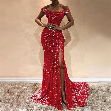 Stunning Off The Shoulder Sequins Mermaid Prom Dress With Sequins In Long Sequin Dress