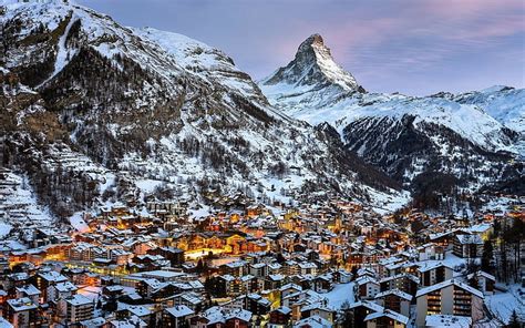 Hd Wallpaper Switzerland Mountains Snow Winter Town Matterhorn Zermatt