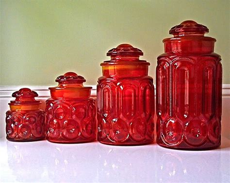 Vintage 1960s Glass Canister Set L E Smith By Winkinpossum