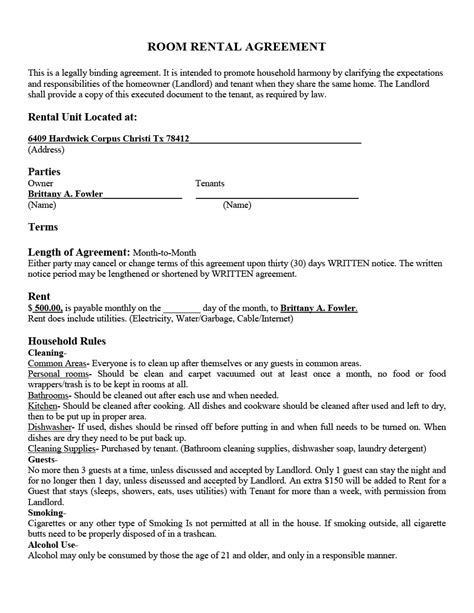 A written lease and a spoken or oral agreement. 39 Simple Room Rental Agreement Templates - TemplateArchive