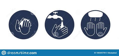 Handen Wassen Stapinstructies Washand Vectorvlakke Pictogrammen Stock