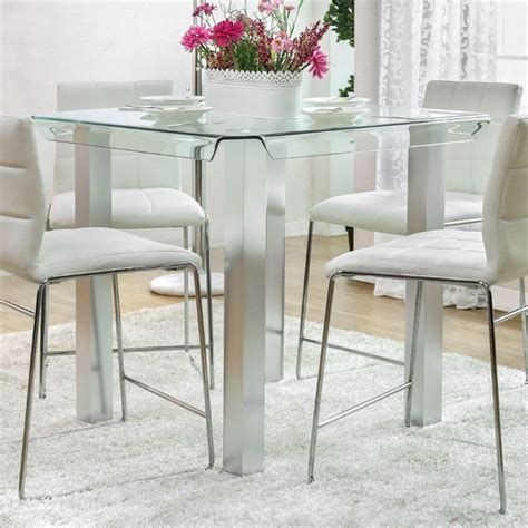 Furniture Of America Marva Glass Top Counter Height Dining Table In Silver