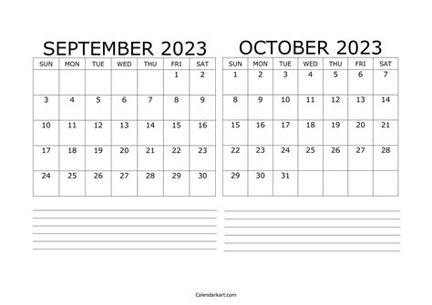 Free Printable September October 2023 Calendar Calendarkart