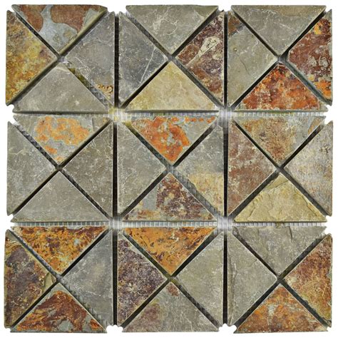 Elitetile Peak Trisquare Random Sized Slate Mosaic Tile In Sunset