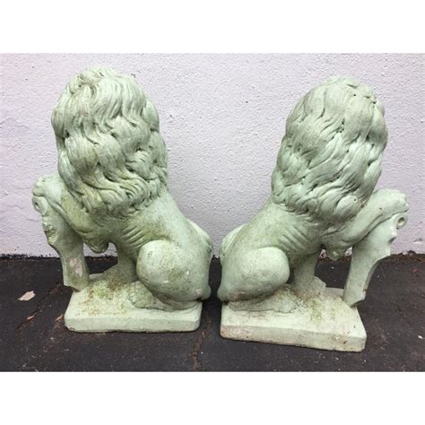 Vintage Garden Cement Lion Statues A Pair Chairish