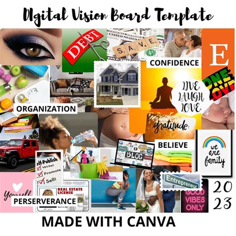Buy 2023 Digital Vision Board Template Canva Kit Goal Setting Online In