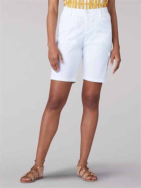 Lee Lee Womens Relaxed Fit Flex To Go Cargo Bermuda Shorts White