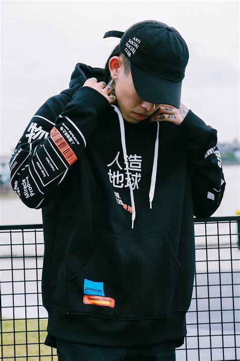 japanese harajuku streetwear black kanji hoodies for men urban etsy