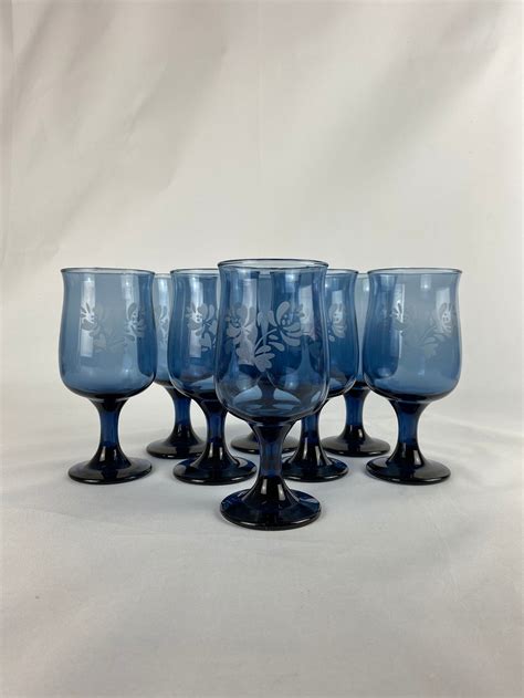 Pfaltzgraff Yorktowne Goblet Etched Floral Design 8pc Blue Etsy