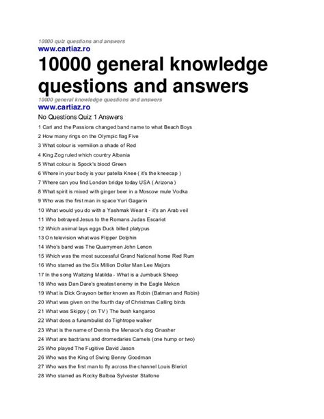 10000 Quiz Questions And Answers