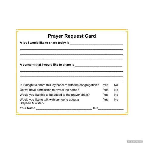 Prayer Request Template Word