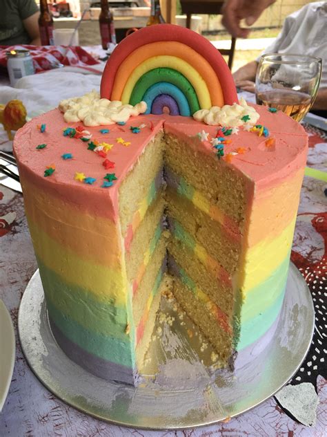 Homemade Triple Rainbow Birthday Cake With White Chocolate Mud Layers