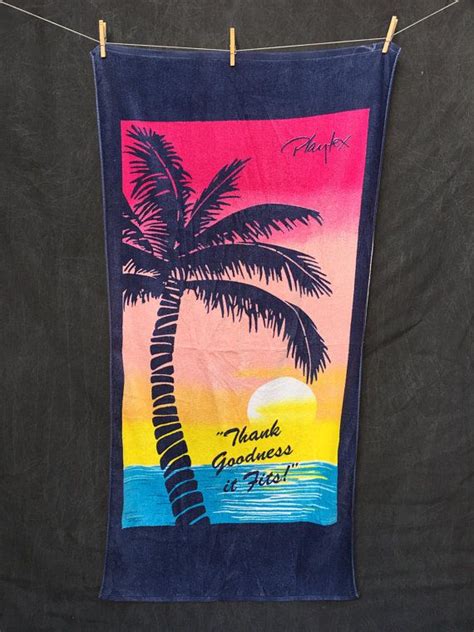 80s Playtex Beach Towel Gradient Ocean Sunset With Palm Tree 100