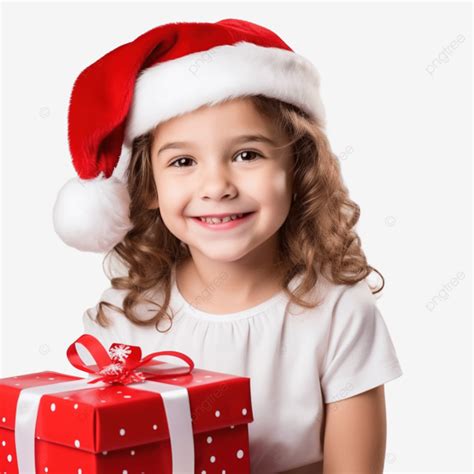 فتاة صغيرة لطيفة ترتدي قبعة سانتا حمراء بجوار هدايا عيد الميلاد الناس الأطفال اطفال لطفاء