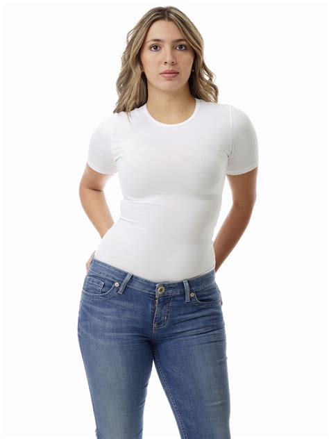 undeworks womens ultra light cotton spandex compression crew neck t shirt